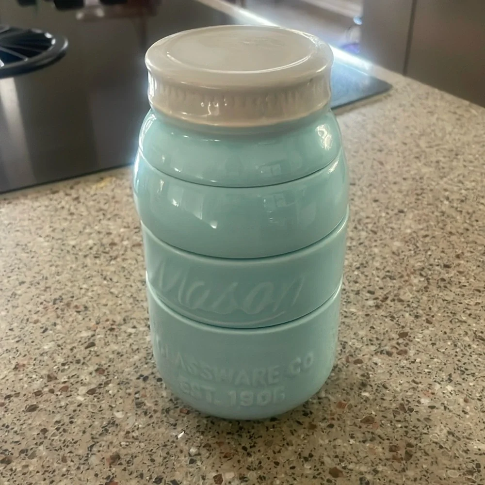 Mason Jar Measuring Cup Set World Market 4 pc Set Ceramic 1/4 to 1 Cup Teal Blue